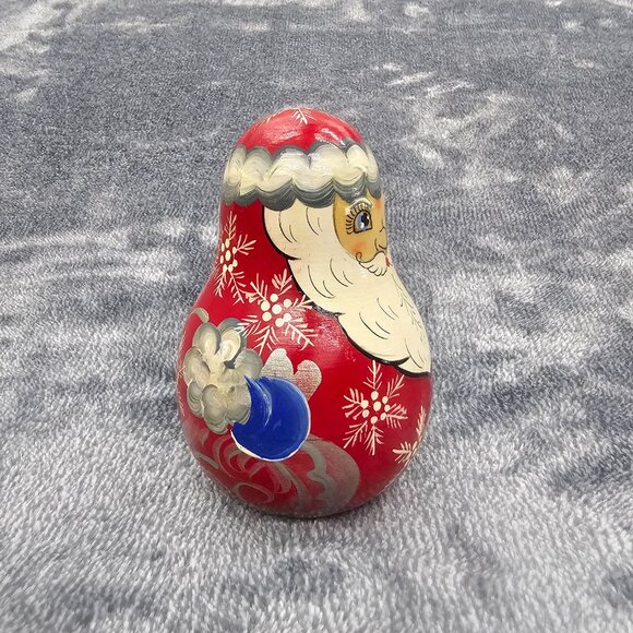 Vintage Russian Roy Poly Santa figurine wood hand painted non nesting chime bell - Picture 3 of 12